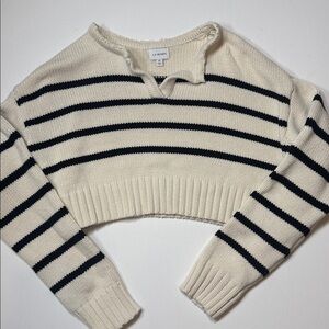 La Hearts Cream and Black Striped Cropped Sweater